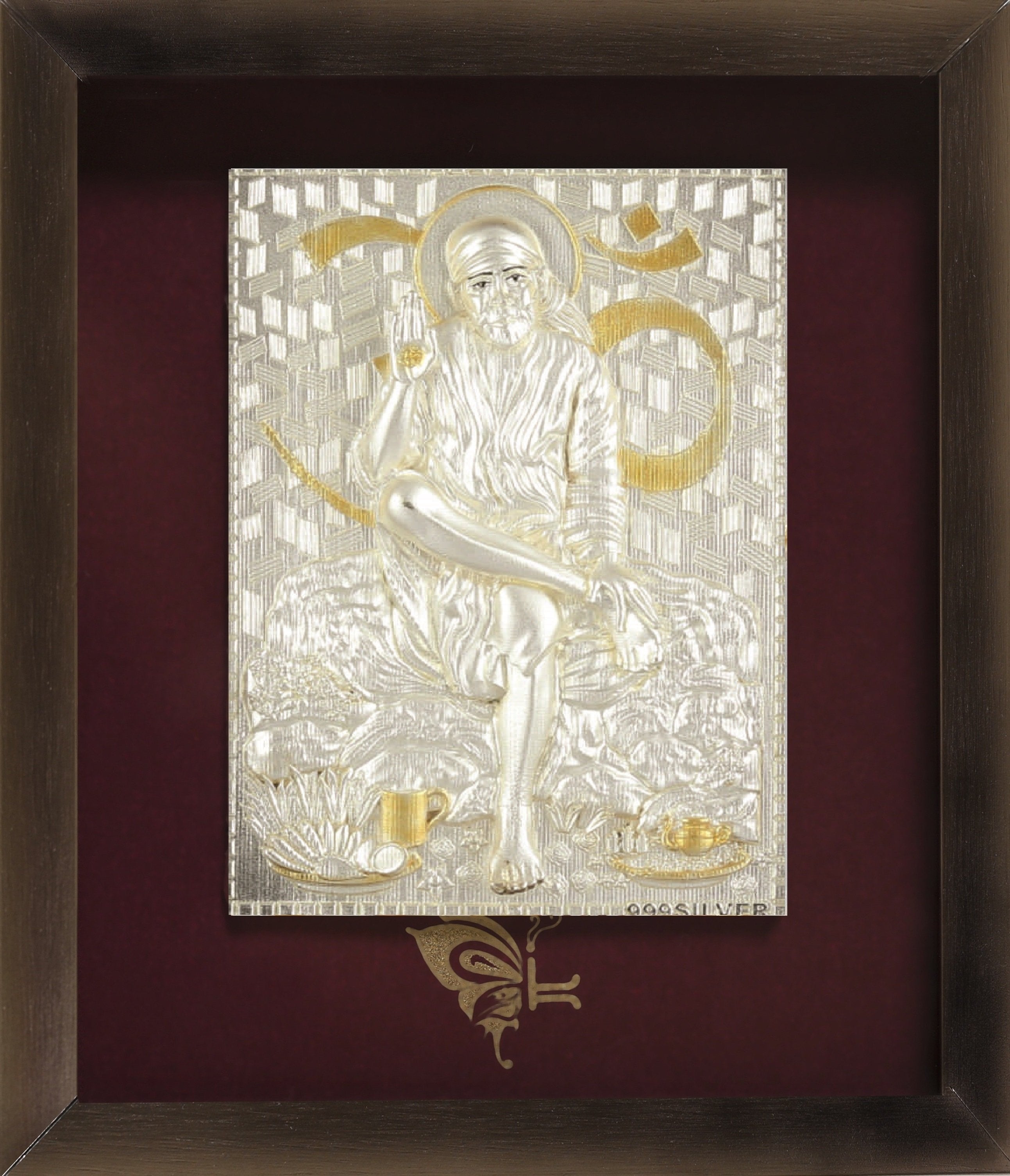 Pure Silver God Photo Frame of Sai Baba sitting by Isvara