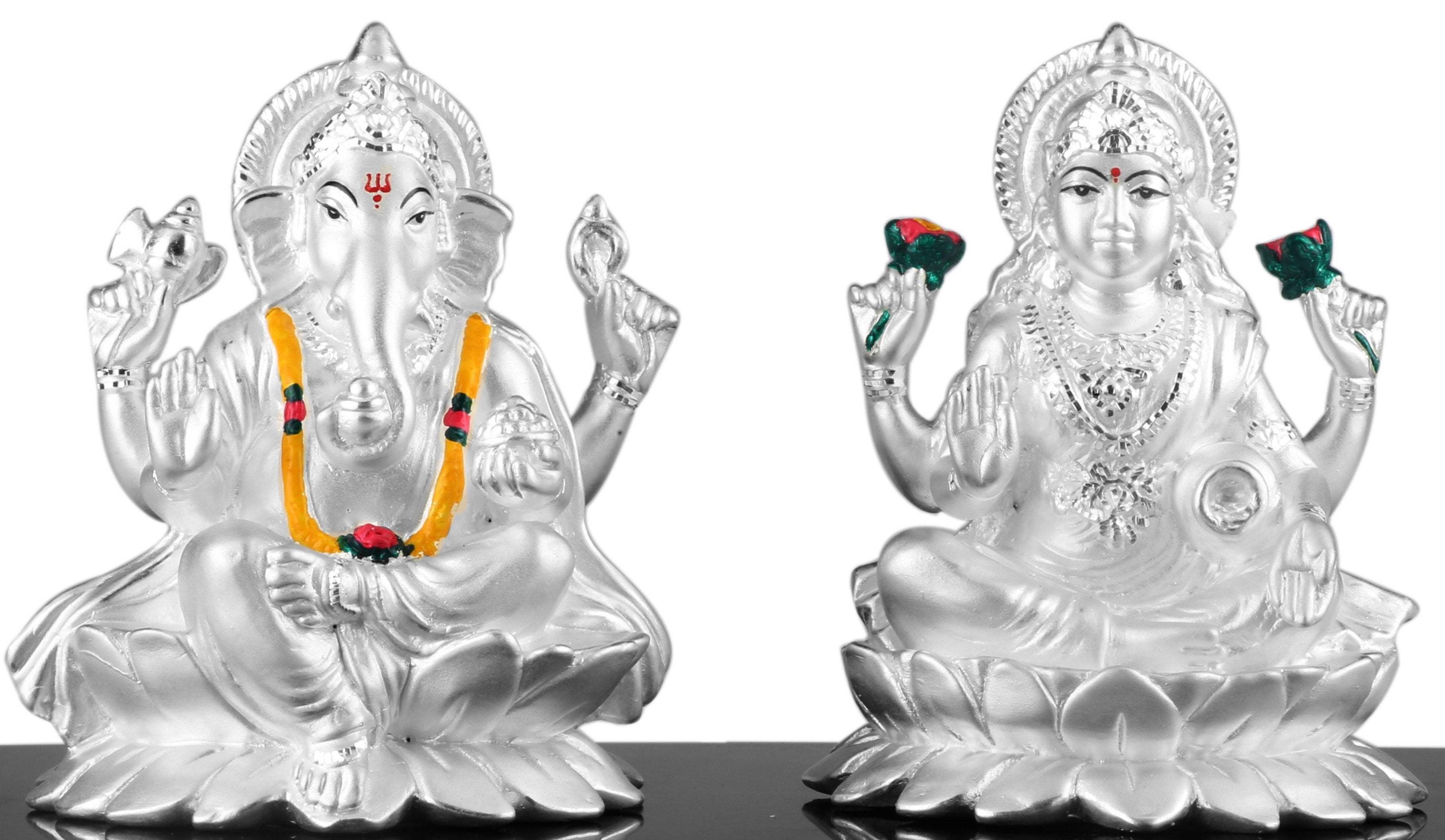 999 Pure Silver Ganesh Laxmi Idols By Krysaliis Isvara Large