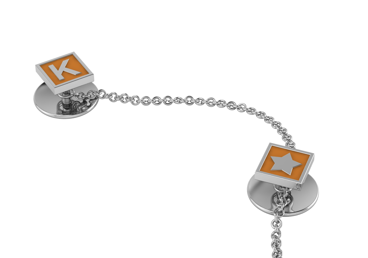 Sterling Silver Initial Enamelled Kurta Buttons-Square Babykubes Orange Babykubes Kurta Buttons