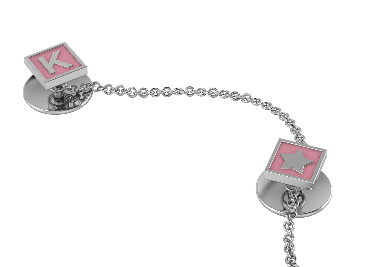 Sterling Silver Initial Enamelled Kurta Buttons-Square Babykubes Pink Babykubes Kurta Buttons