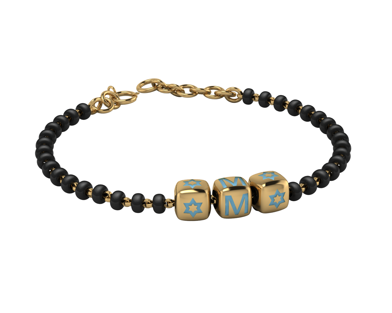 Sterling Silver Initial Nazariya For Baby & Child With Dice Babykubes-18Kt Gold Plated 4 / Blue