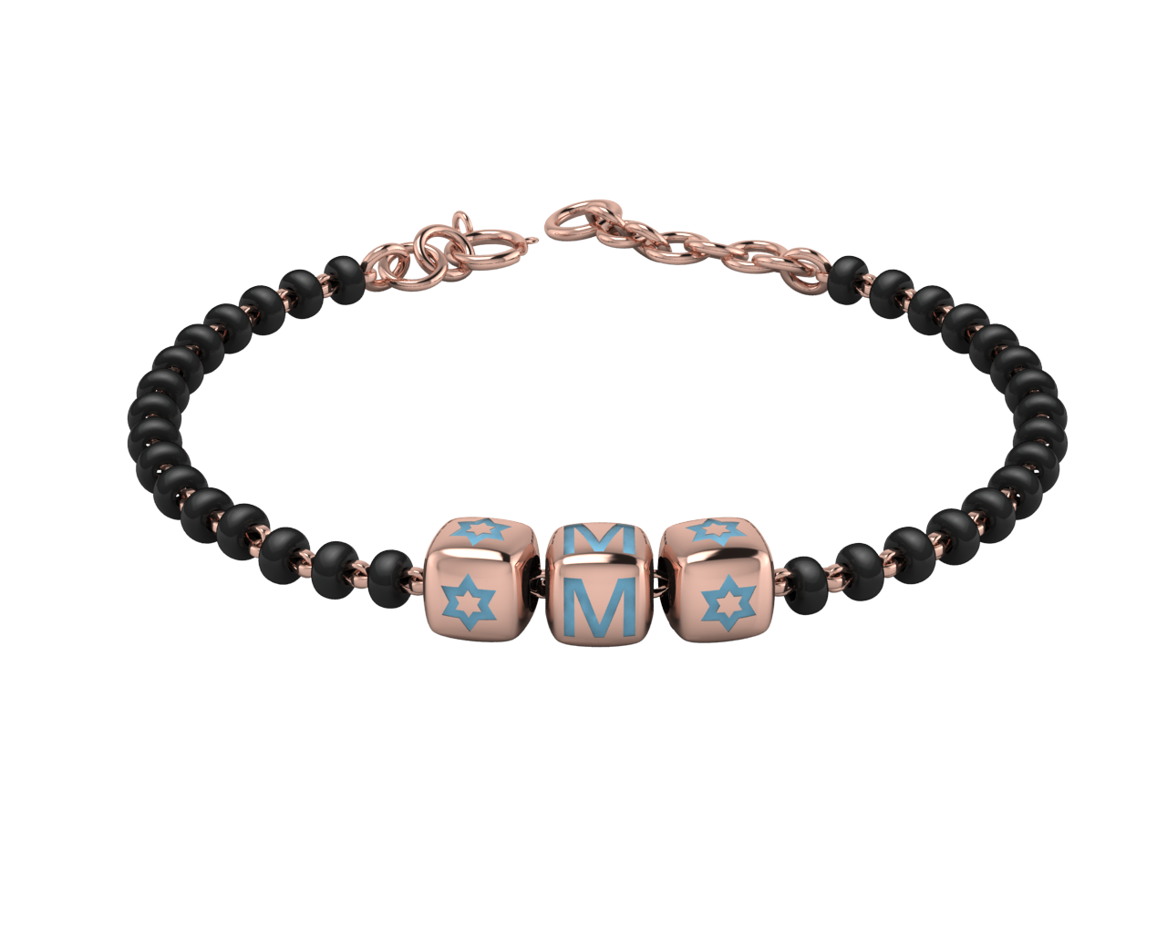 Sterling Silver Initial Nazariya For Baby & Child With Dice Babykubes- 18Kt Pink Gold Plated