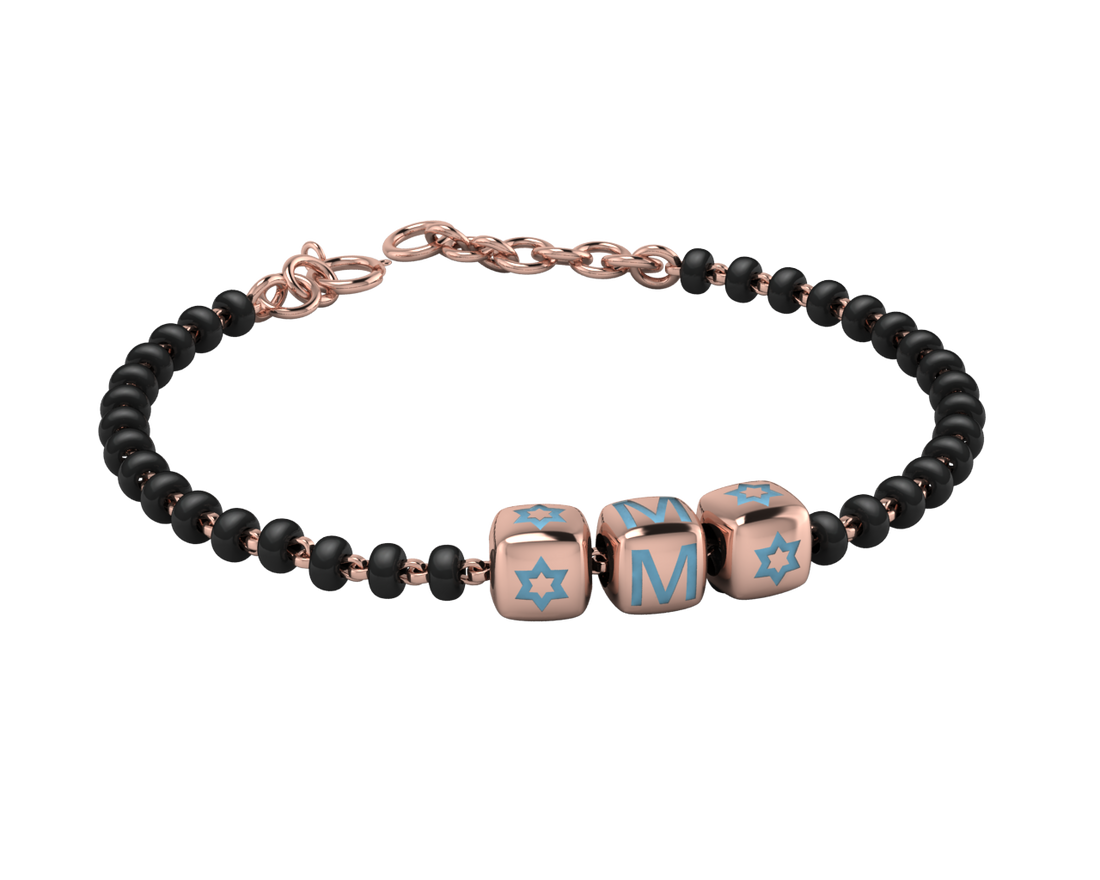 Sterling Silver Initial Nazariya For Baby & Child With Dice Babykubes- 18Kt Pink Gold Plated 4 /