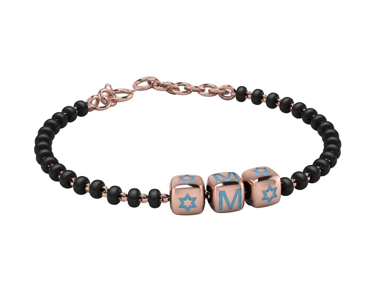 Sterling Silver Initial Nazariya For Baby & Child With Dice Babykubes- 18Kt Pink Gold Plated 4 /