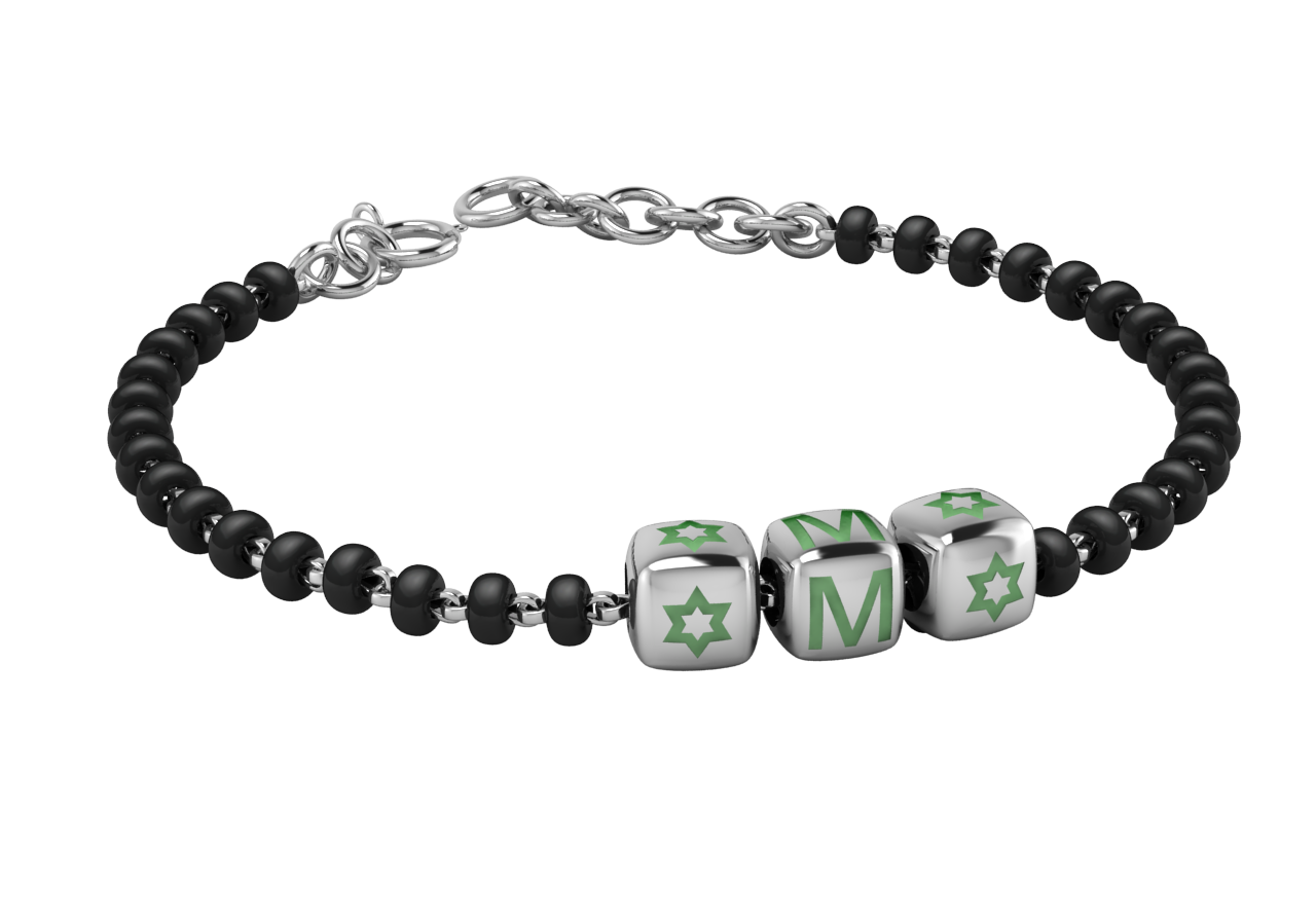 Sterling Silver Initial Nazariya For Baby & Child With Dice Babykubes 4 / Green