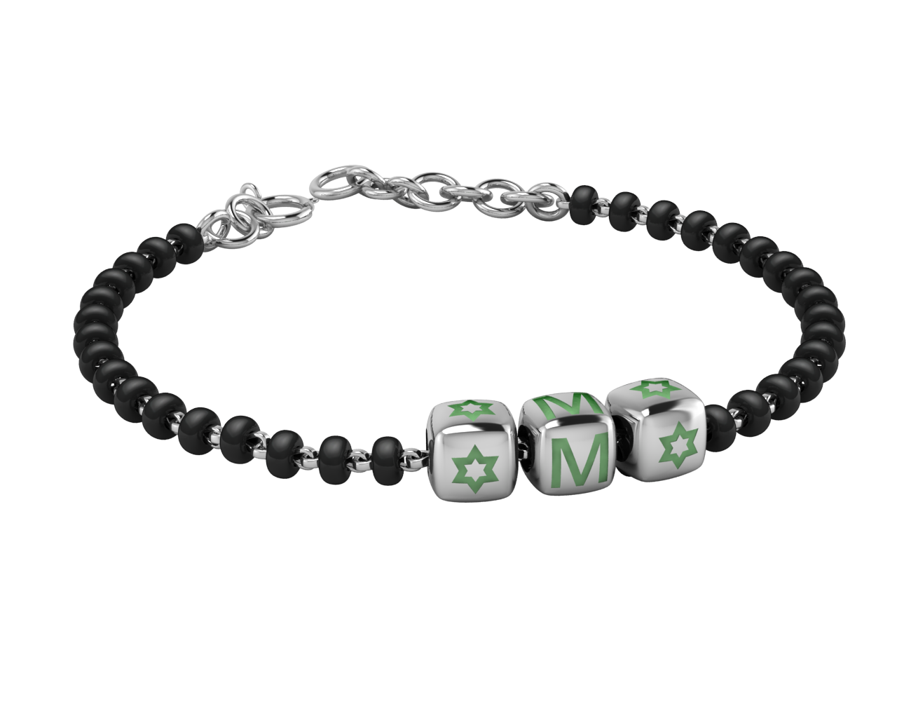 Sterling Silver Initial Nazariya For Baby & Child With Dice Babykubes 4 / Green