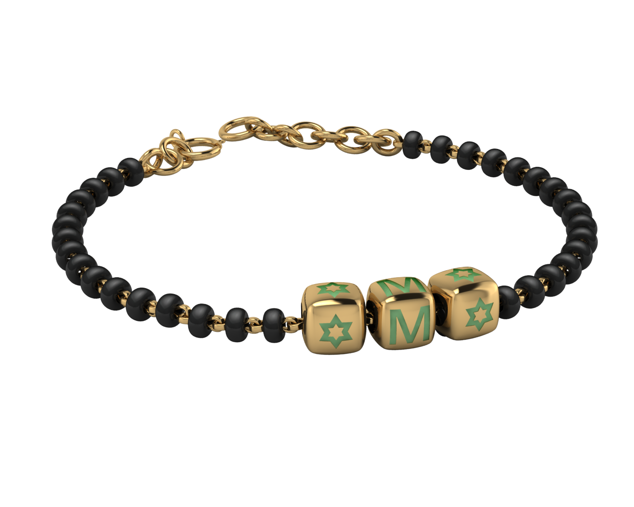 Sterling Silver Initial Nazariya For Baby & Child With Dice Babykubes-18Kt Gold Plated 4 / Green