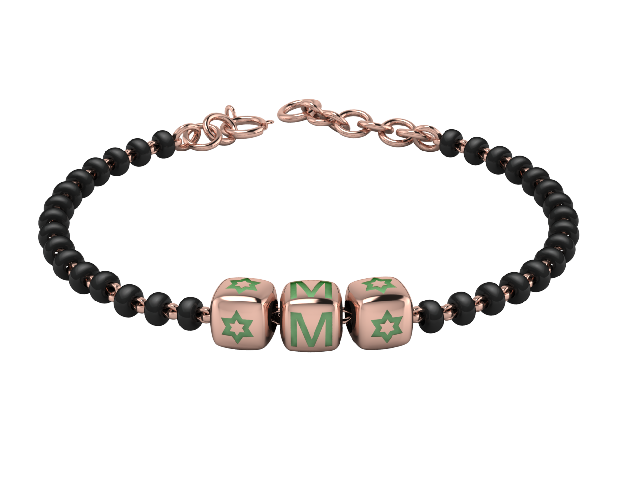 Sterling Silver Initial Nazariya For Baby & Child With Dice Babykubes- 18Kt Pink Gold Plated
