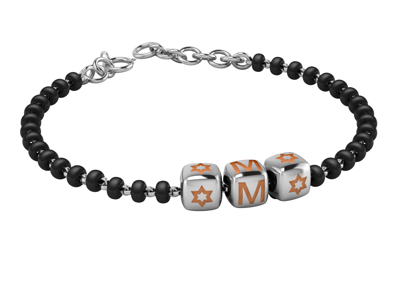 Sterling Silver Initial Nazariya For Baby & Child With Dice Babykubes 4 / Orange