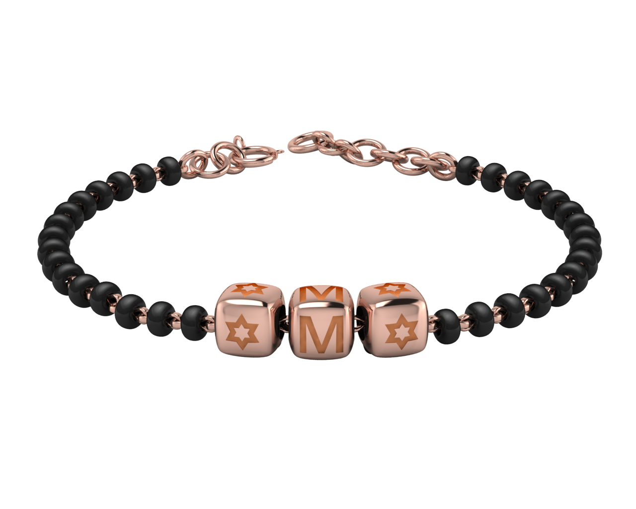 Sterling Silver Initial Nazariya For Baby & Child With Dice Babykubes- 18Kt Pink Gold Plated