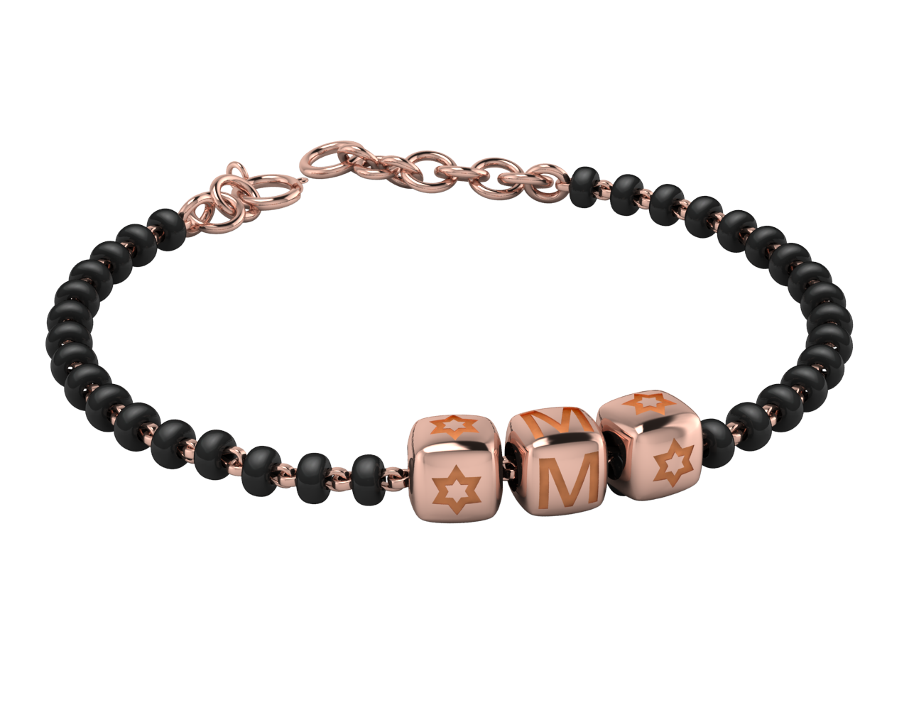 Sterling Silver Initial Nazariya For Baby & Child With Dice Babykubes- 18Kt Pink Gold Plated 4 /