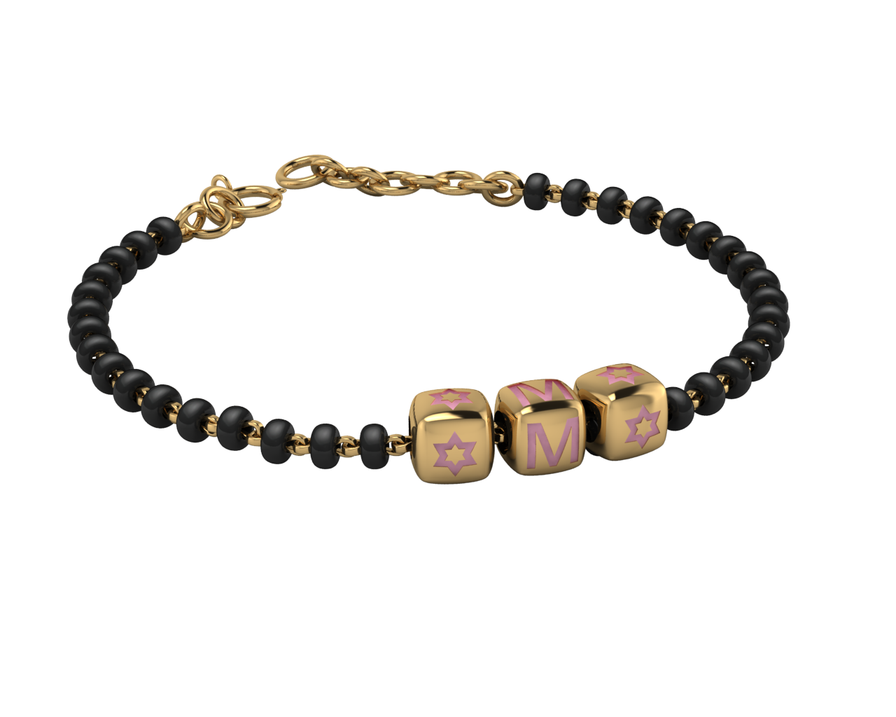 Sterling Silver Initial Nazariya For Baby & Child With Dice Babykubes-18Kt Gold Plated 4 / Pink