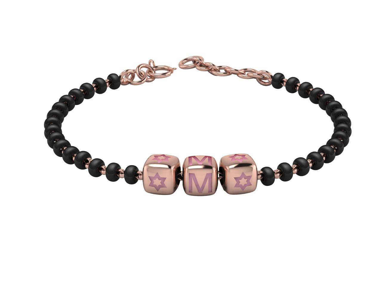 Sterling Silver Initial Nazariya For Baby & Child With Dice Babykubes- 18Kt Pink Gold Plated 4 /