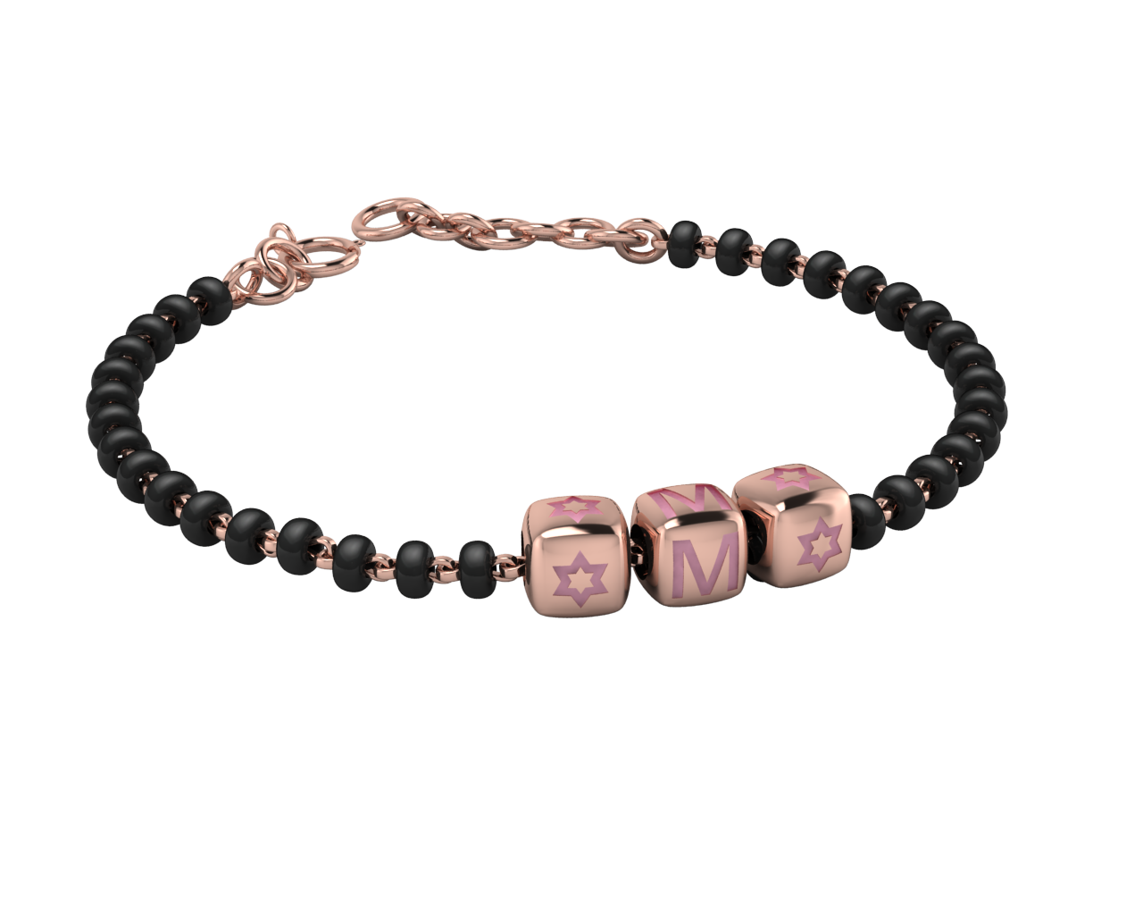Sterling Silver Initial Nazariya For Baby & Child With Dice Babykubes- 18Kt Pink Gold Plated 6 /