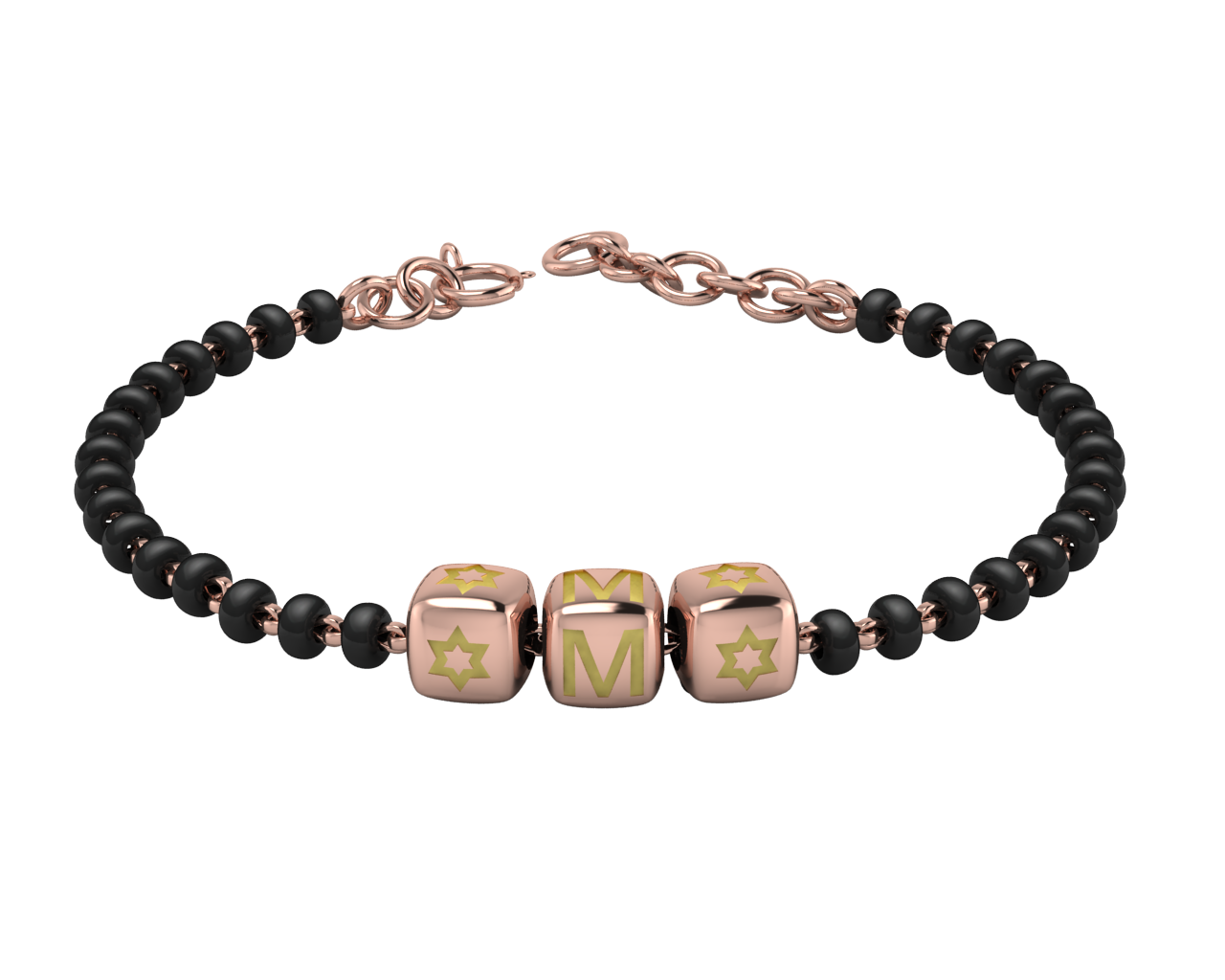 Sterling Silver Initial Nazariya For Baby & Child With Dice Babykubes- 18Kt Pink Gold Plated