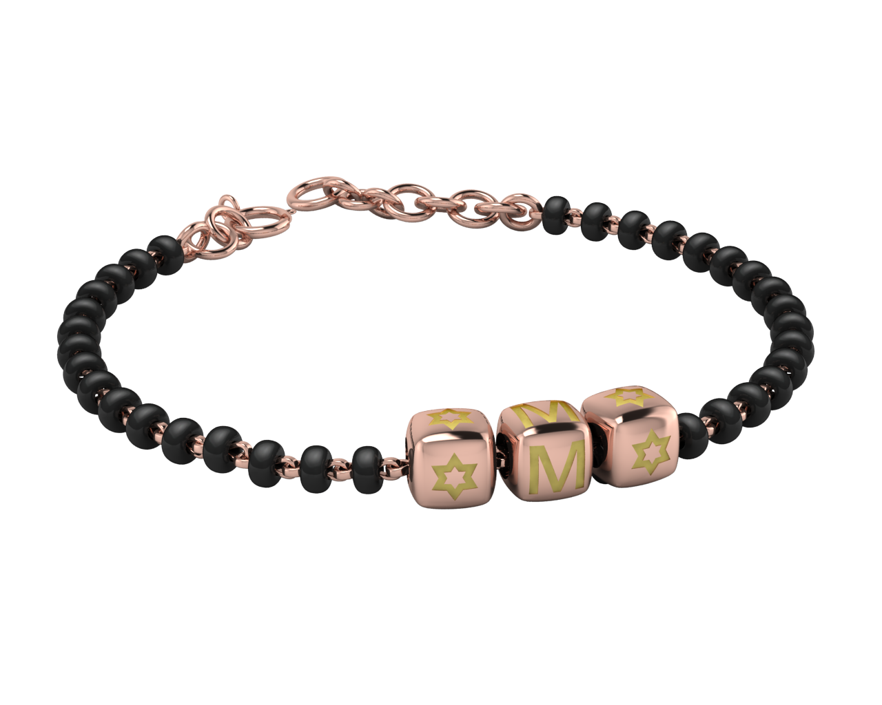Sterling Silver Initial Nazariya For Baby & Child With Dice Babykubes- 18Kt Pink Gold Plated 4 /