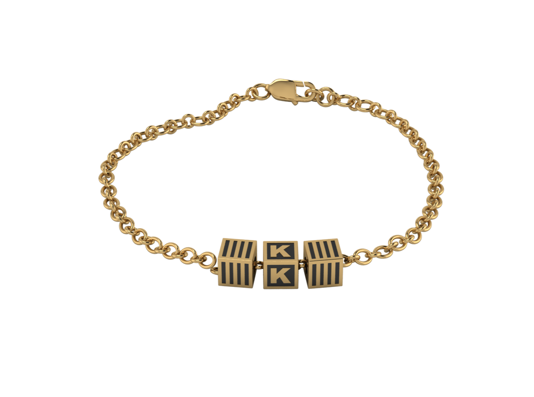 Sterling Silver Rakhi Bracelet 18 Kt Gold Plated With Oxidised Square Cubes For Boys & Men