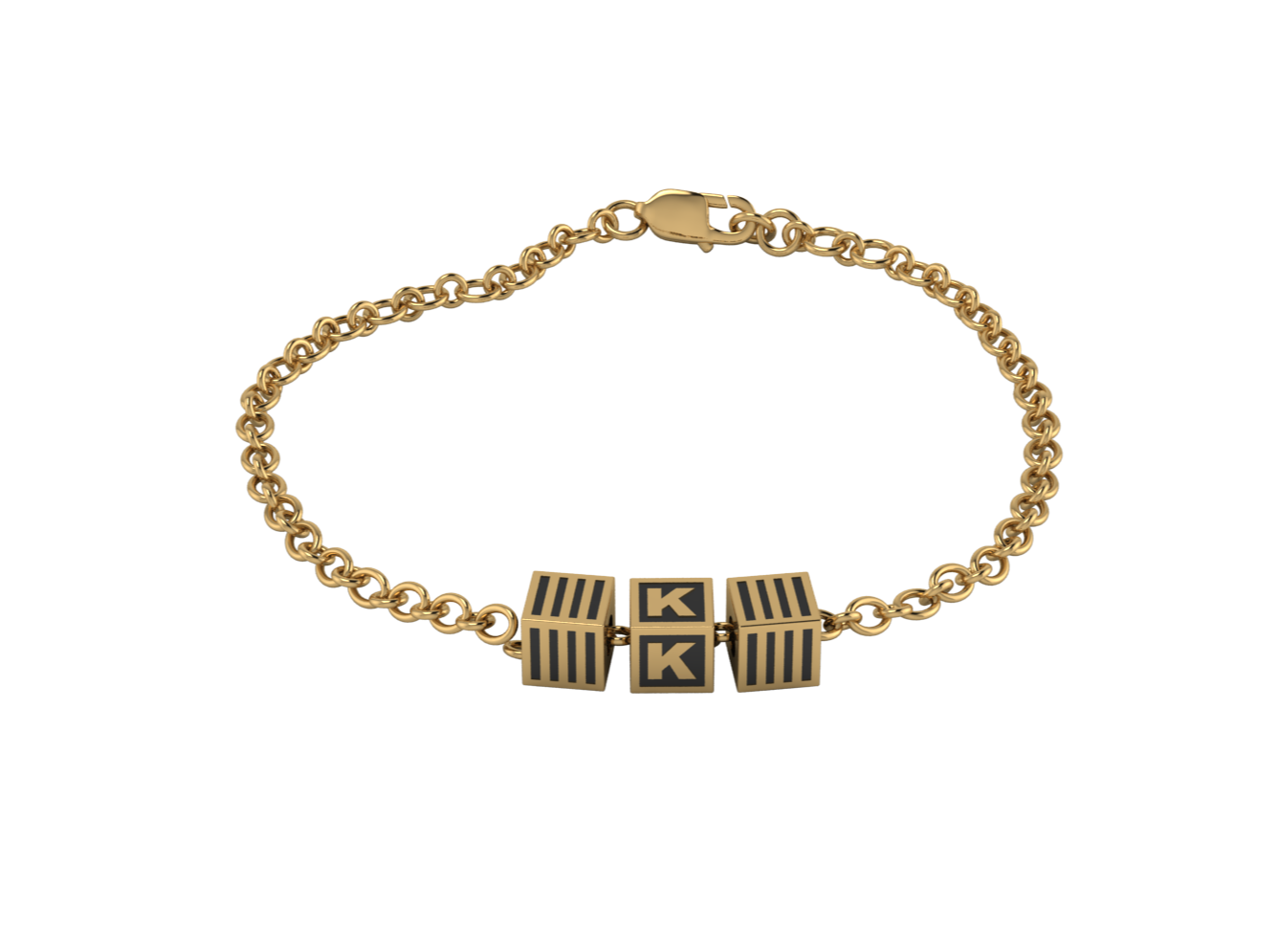 Sterling Silver Rakhi Bracelet 18 Kt Gold Plated With Oxidised Square Cubes For Boys & Men