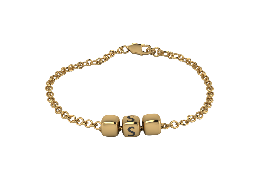Sterling Silver Rakhi Bracelet 18 Kt Gold Plated With Oxidised Dice Cubes For Boys & Men