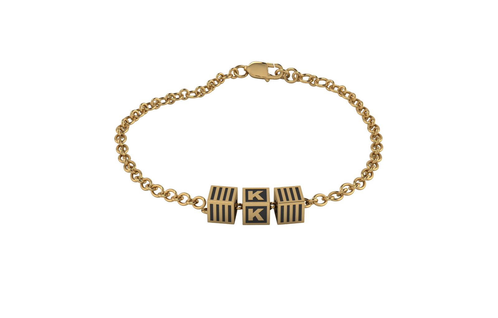 Sterling Silver Bracelet 18 Kt Gold Plated With Oxidised Square Cubes For Boys & Men Rakhi