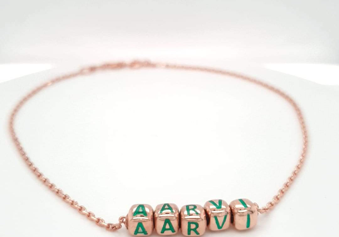 Sterling Silver Name Necklace For Baby & Child - 18 Kt Pink Gold Dice Babykubes Kids Necklaces