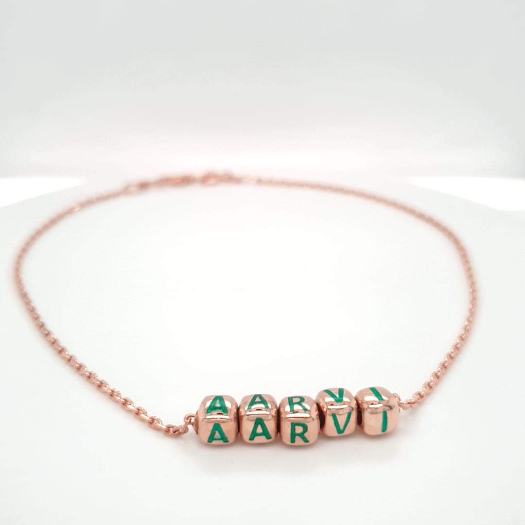 Sterling Silver Name Necklace For Baby & Child - 18 Kt Pink Gold Dice Babykubes Kids Necklaces