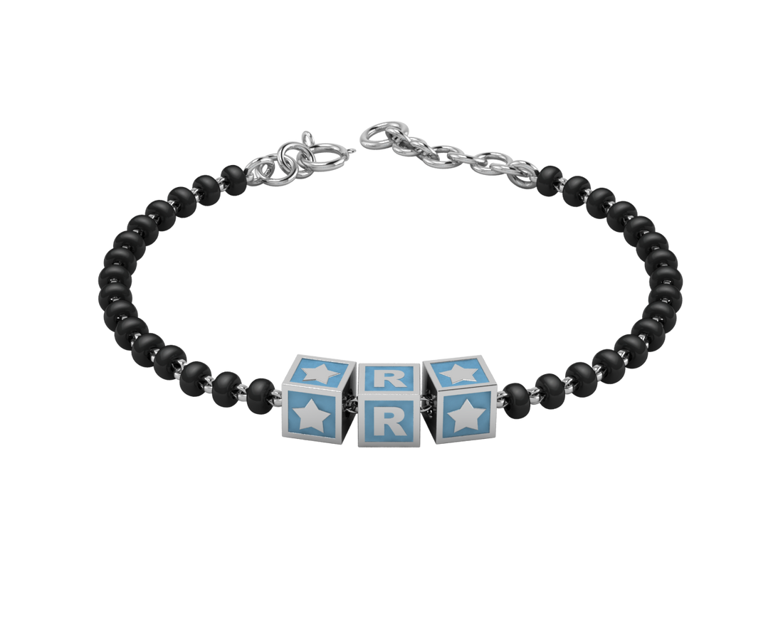 Sterling Silver Initial Nazariya For Baby & Child With Square Babykubes