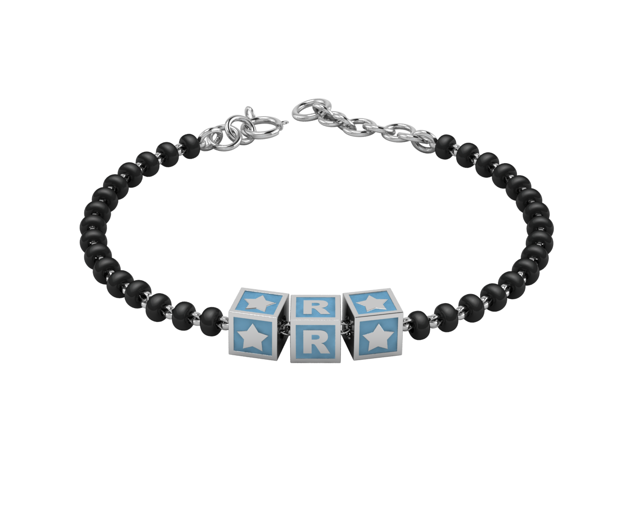 Sterling Silver Initial Nazariya For Baby & Child With Square Babykubes