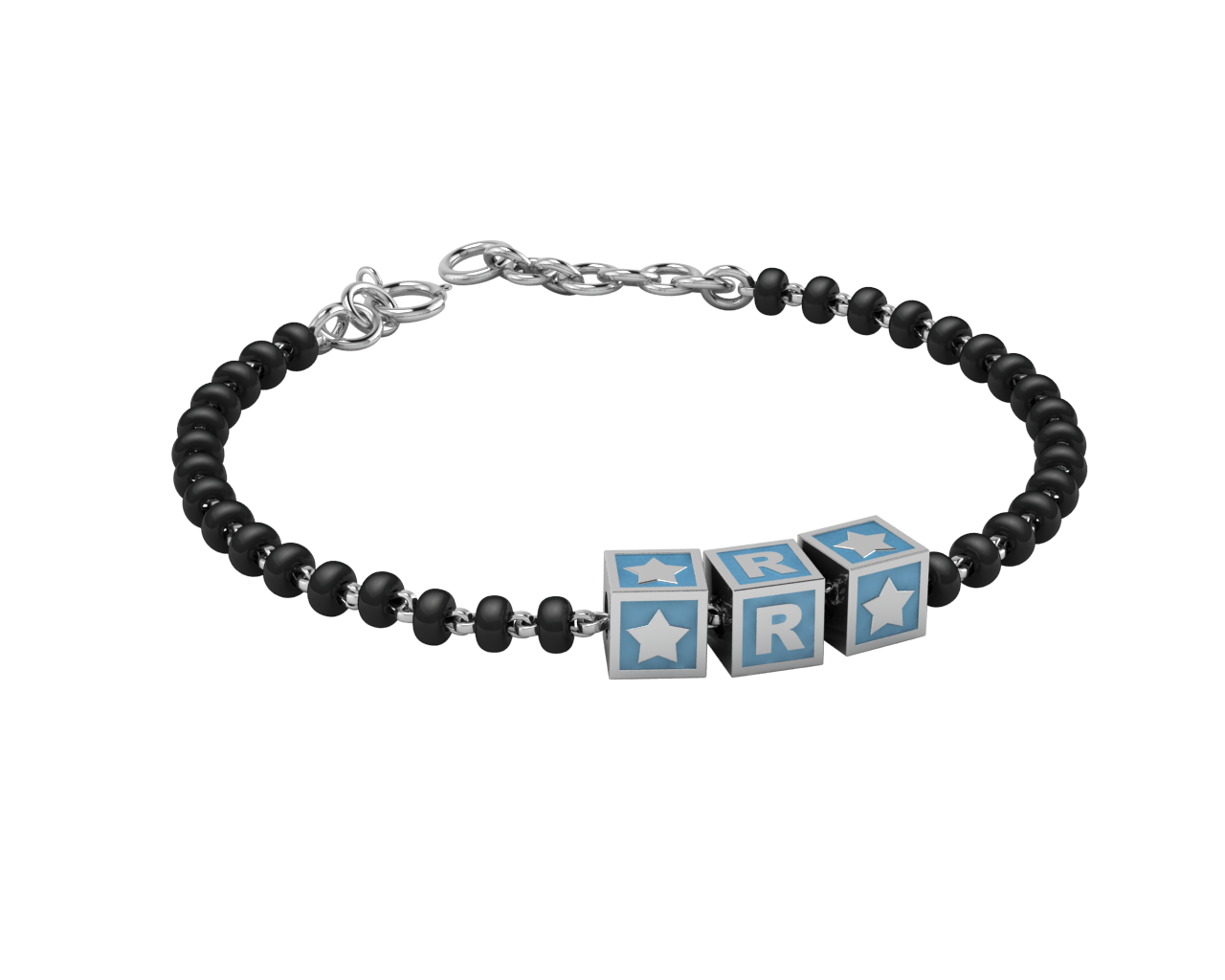 Sterling Silver Initial Nazariya For Baby & Child With Square Babykubes 4 / Blue