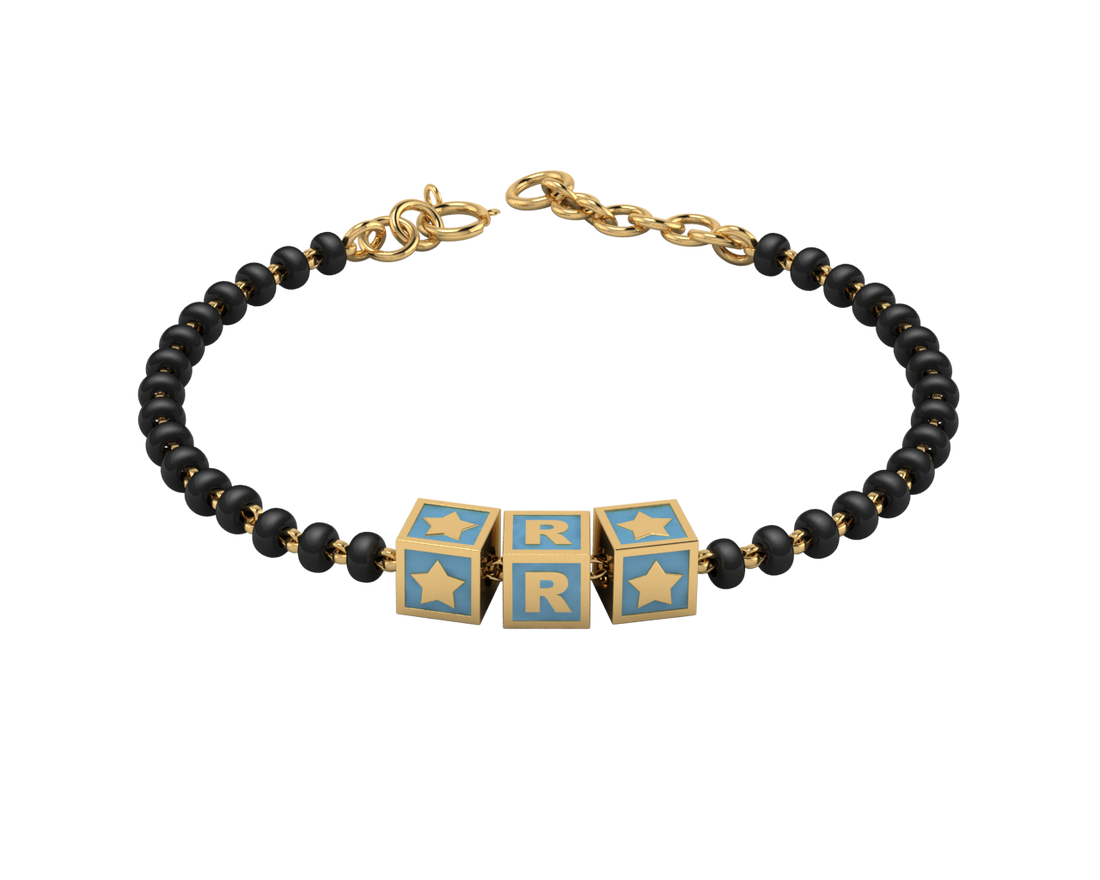 Sterling Silver Initial Nazariya For Baby & Child With Square Babykubes-18Kt Gold Plated