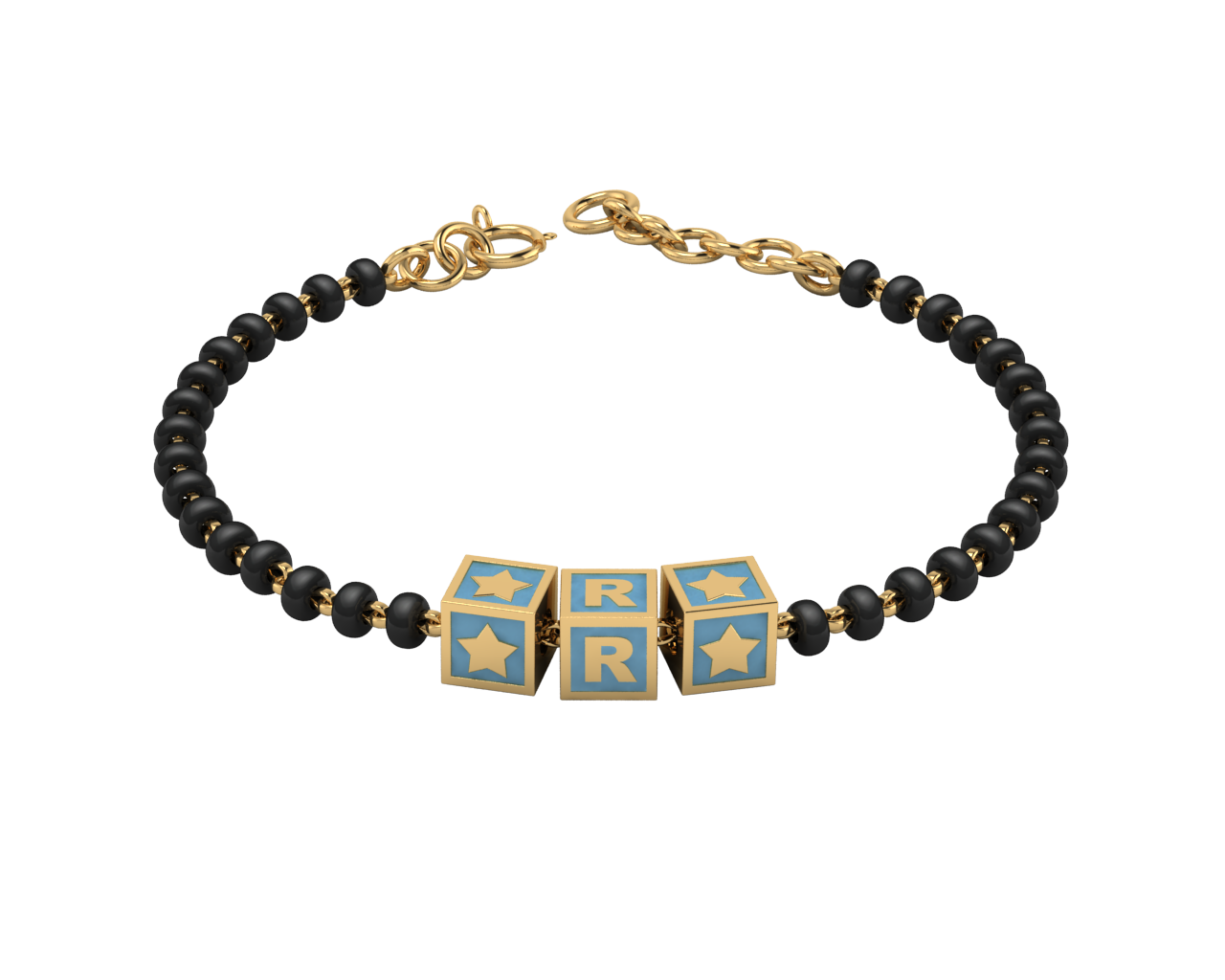 Sterling Silver Initial Nazariya For Baby & Child With Square Babykubes-18Kt Gold Plated