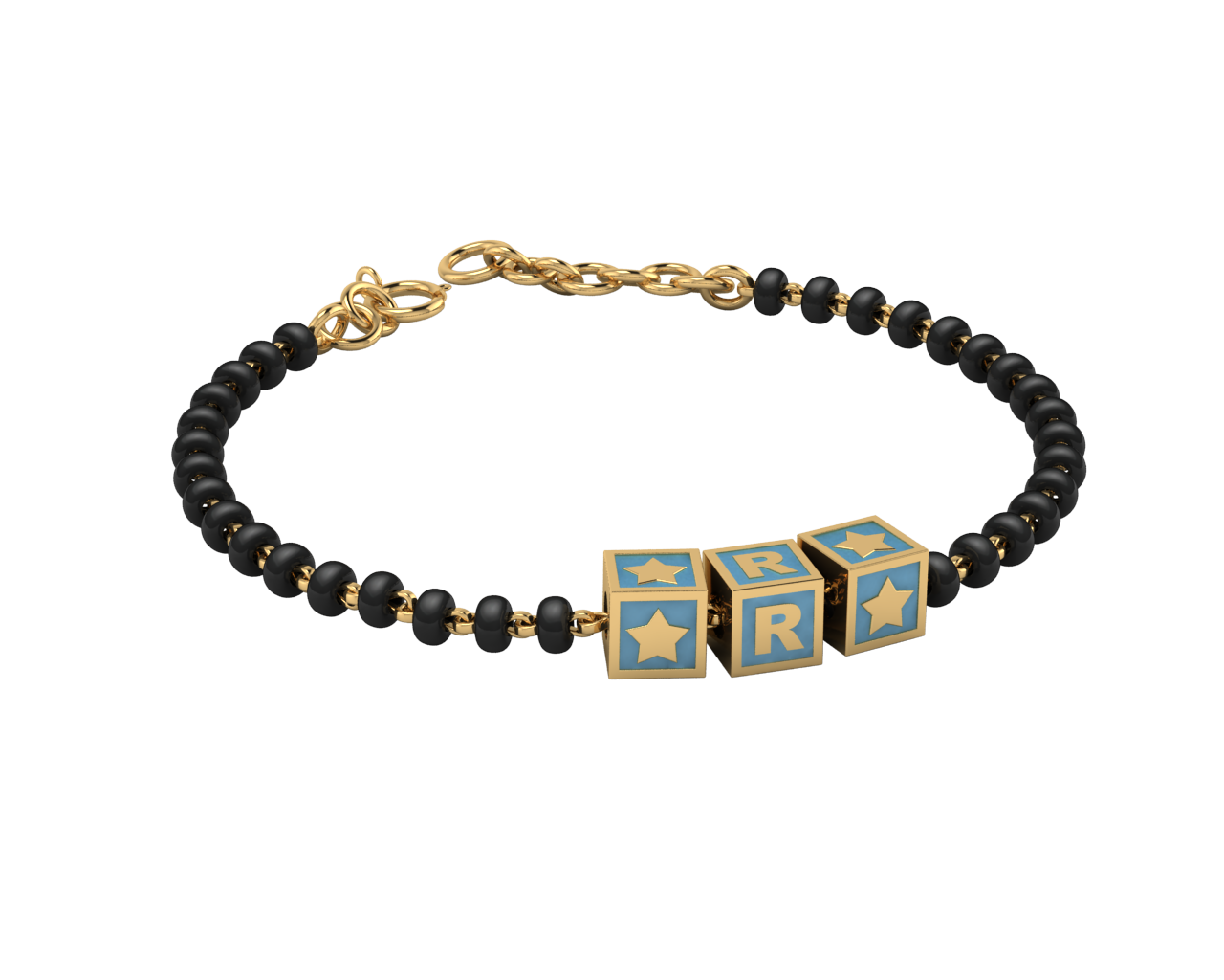 Sterling Silver Initial Nazariya For Baby & Child With Square Babykubes-18Kt Gold Plated 4 / Blue