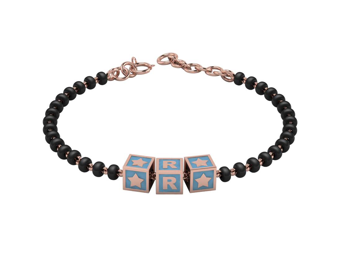 Sterling Silver Initial Nazariya For Baby & Child With Square Babykubes-18Kt Pink Gold Plated