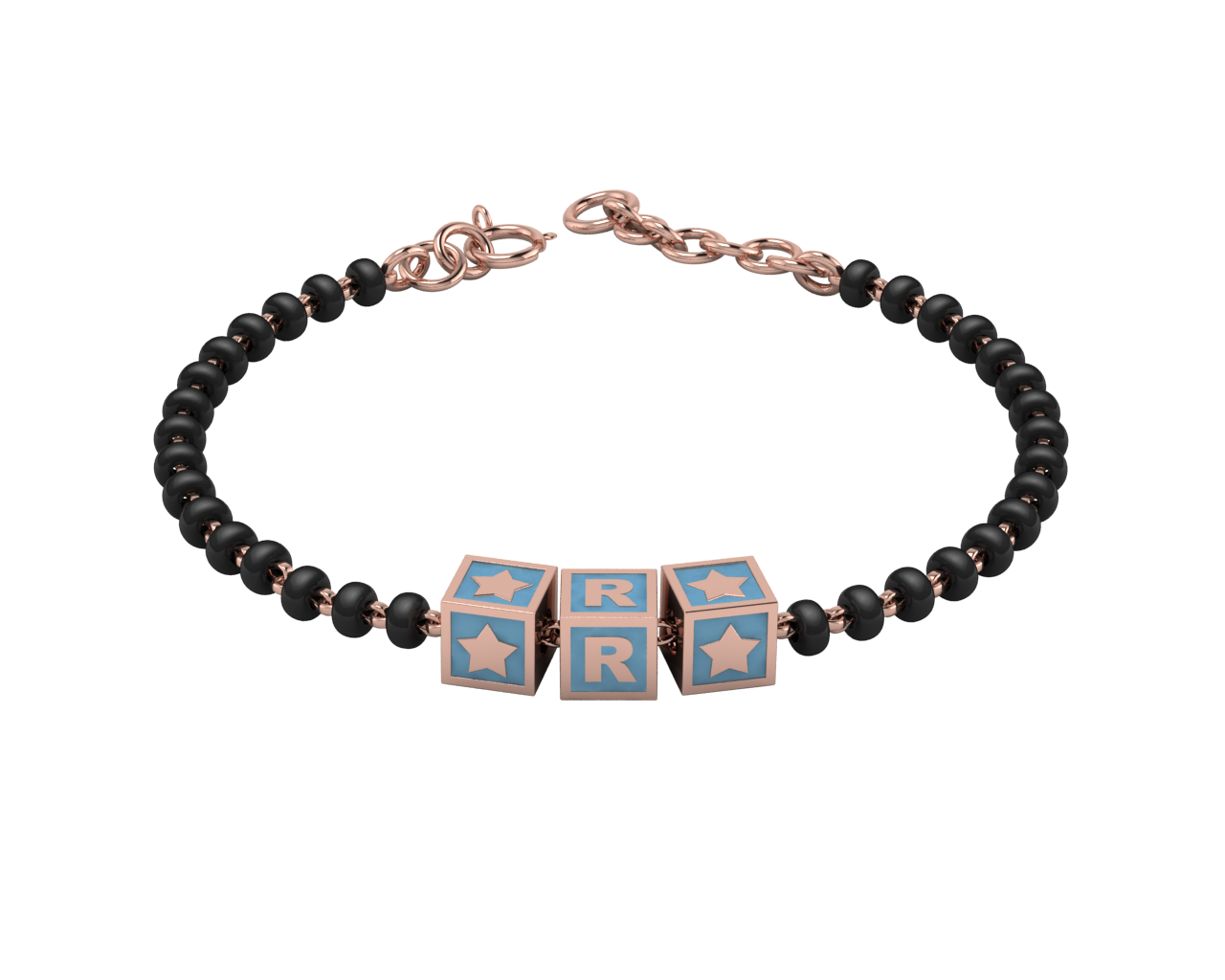 Sterling Silver Initial Nazariya For Baby & Child With Square Babykubes-18Kt Pink Gold Plated