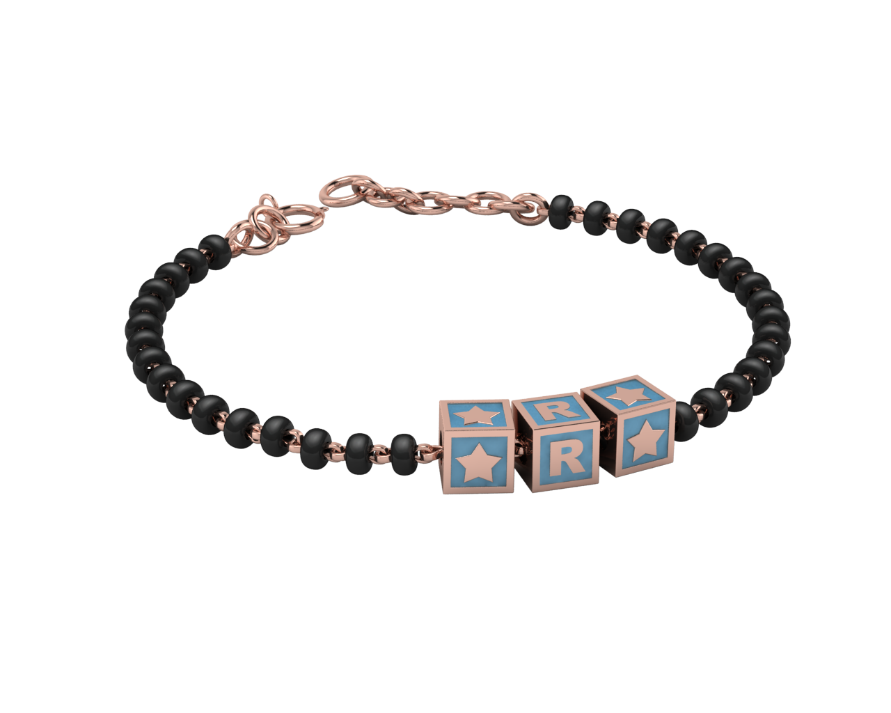 Sterling Silver Initial Nazariya For Baby & Child With Square Babykubes-18Kt Pink Gold Plated 4 /