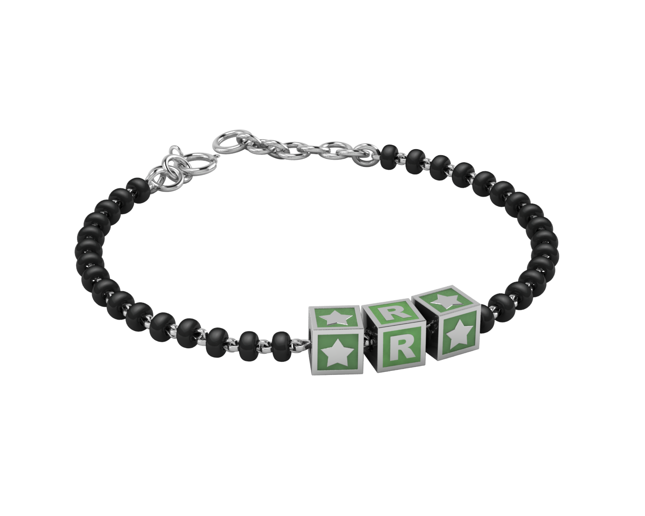 Sterling Silver Initial Nazariya For Baby & Child With Square Babykubes 4 / Green