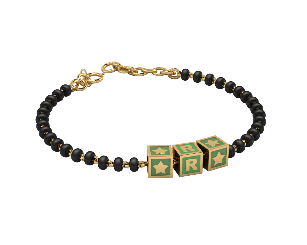 Sterling Silver Initial Nazariya For Baby & Child With Square Babykubes-18Kt Gold Plated 4 / Green