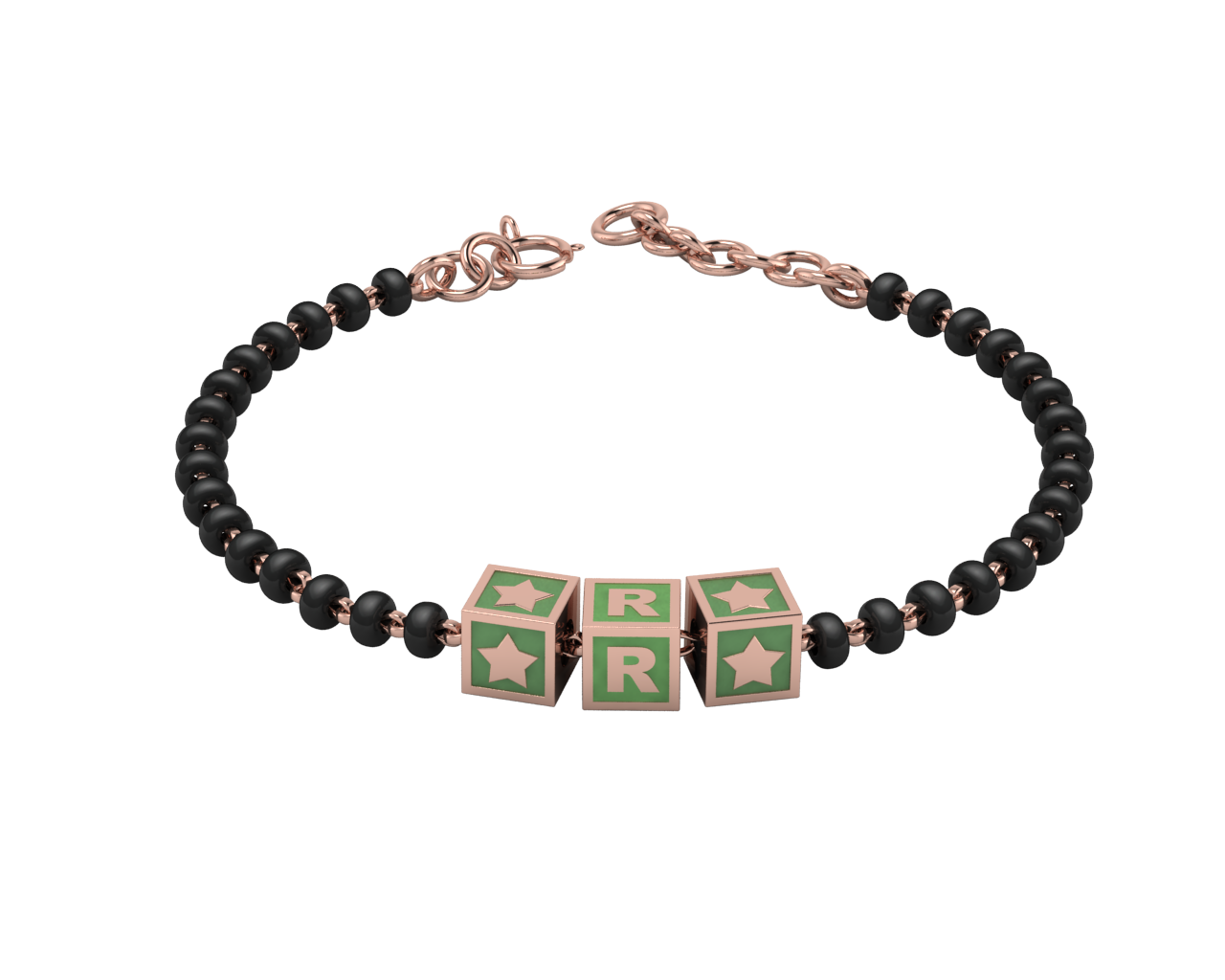Sterling Silver Initial Nazariya For Baby & Child With Square Babykubes-18Kt Pink Gold Plated
