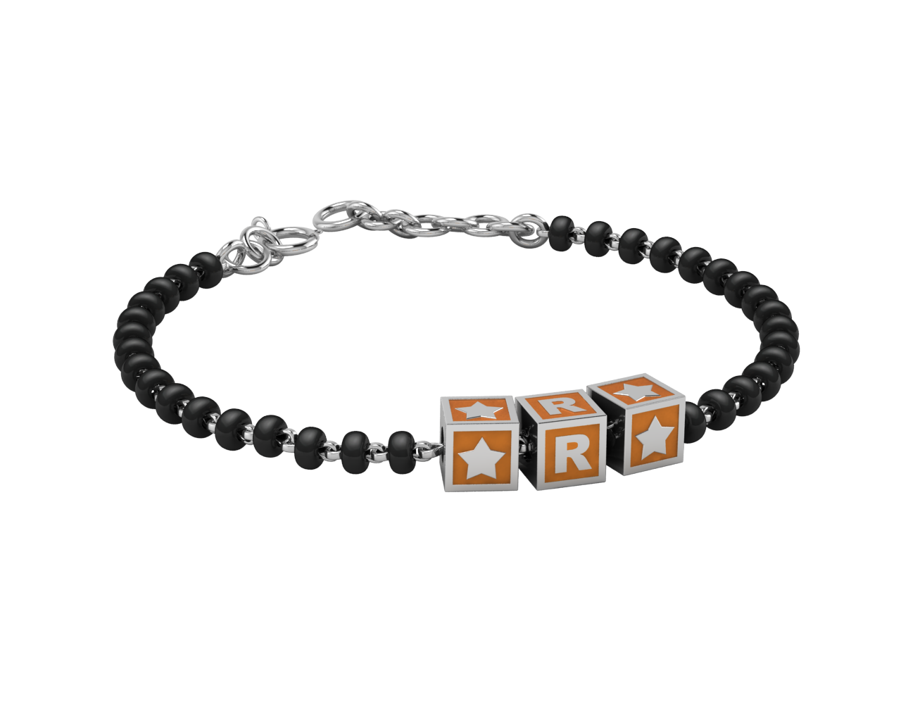 Sterling Silver Initial Nazariya For Baby & Child With Square Babykubes 4 / Orange