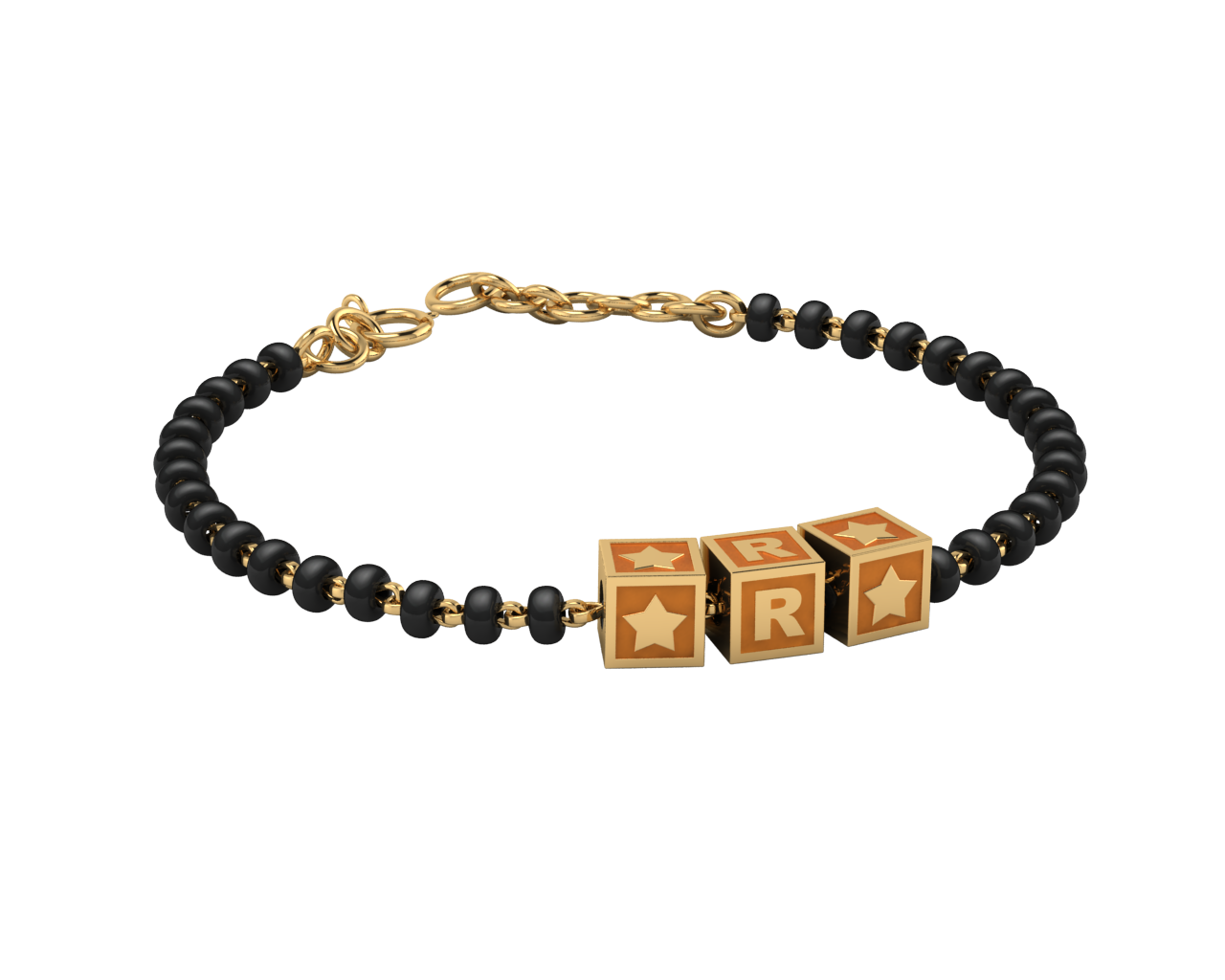 Sterling Silver Initial Nazariya For Baby & Child With Square Babykubes-18Kt Gold Plated 4 / Orange