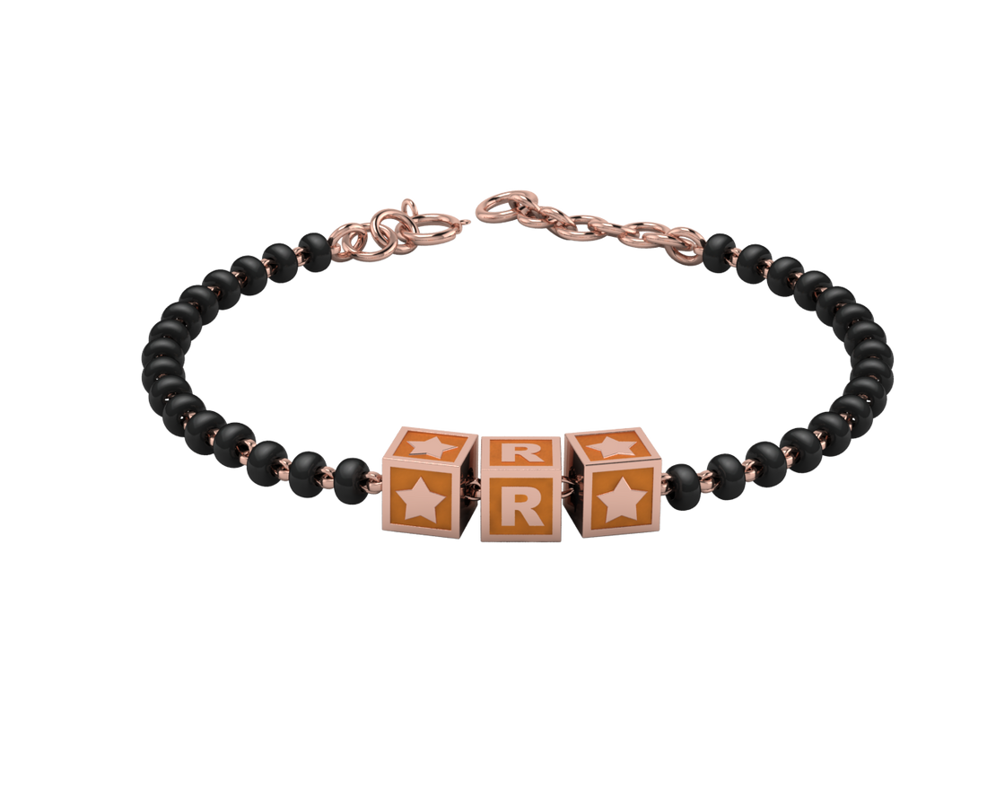 Sterling Silver Initial Nazariya For Baby & Child With Square Babykubes-18Kt Pink Gold Plated
