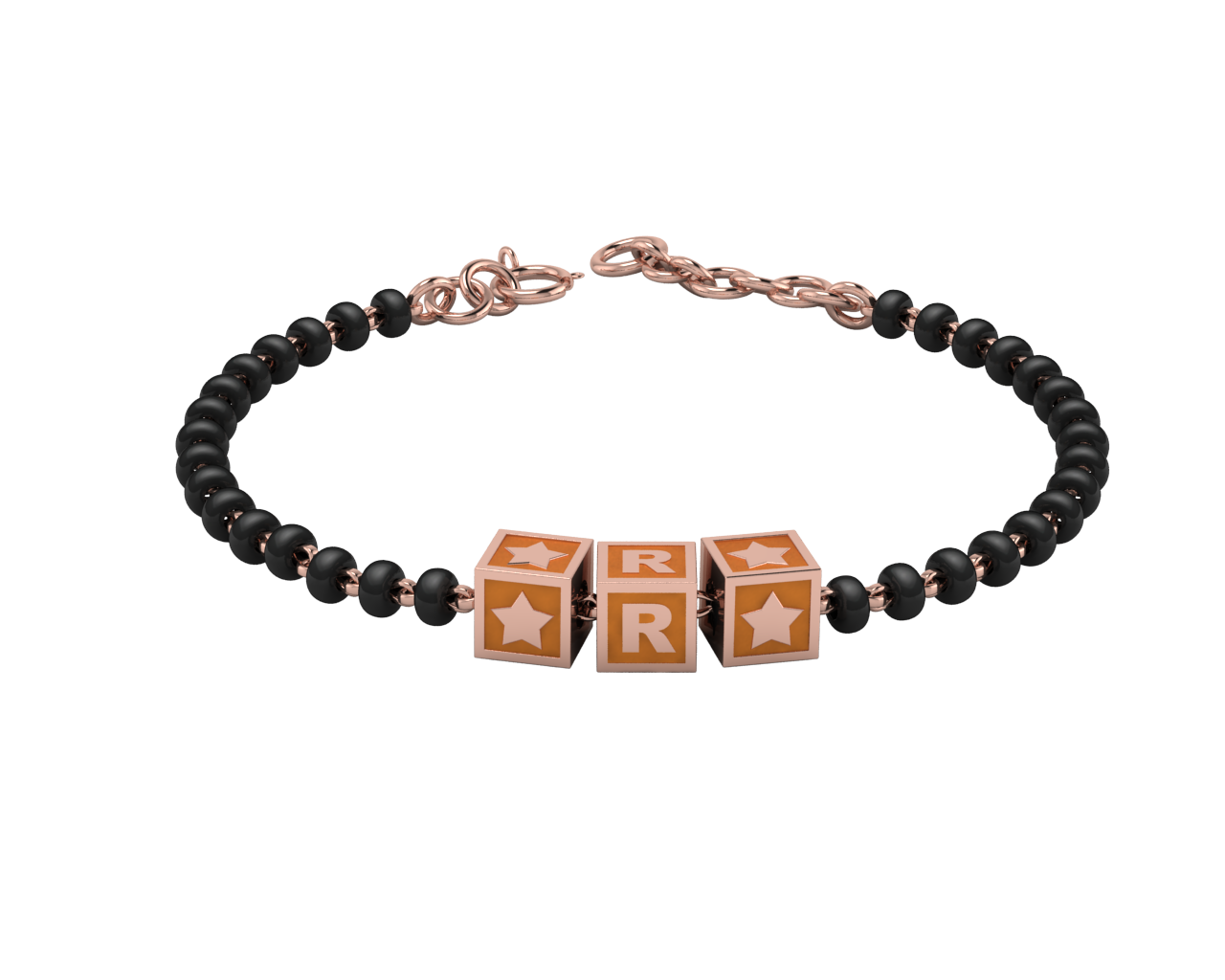 Sterling Silver Initial Nazariya For Baby & Child With Square Babykubes-18Kt Pink Gold Plated