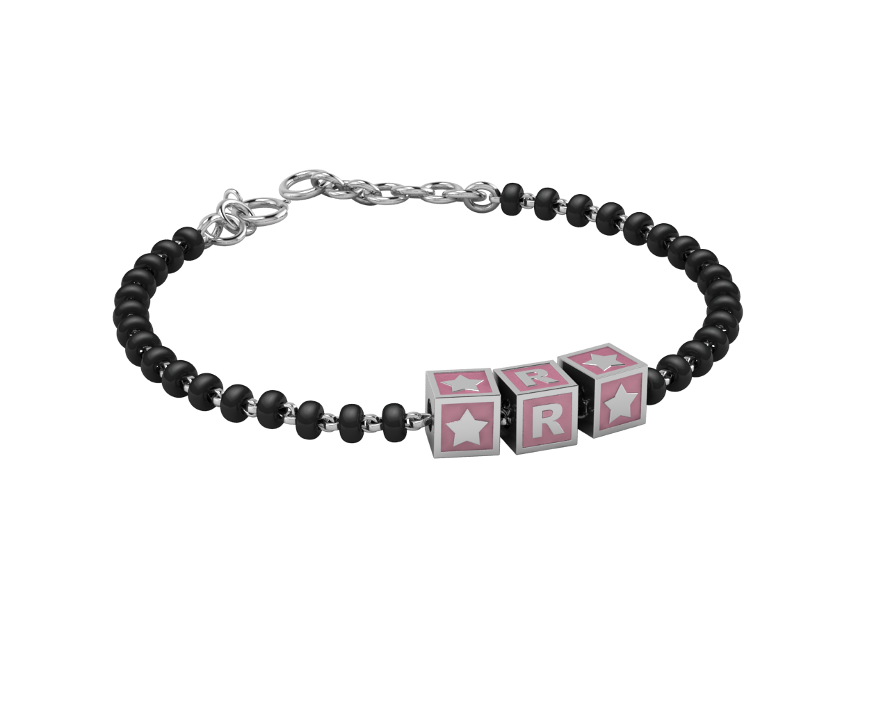 Sterling Silver Initial Nazariya For Baby & Child With Square Babykubes 4 / Pink