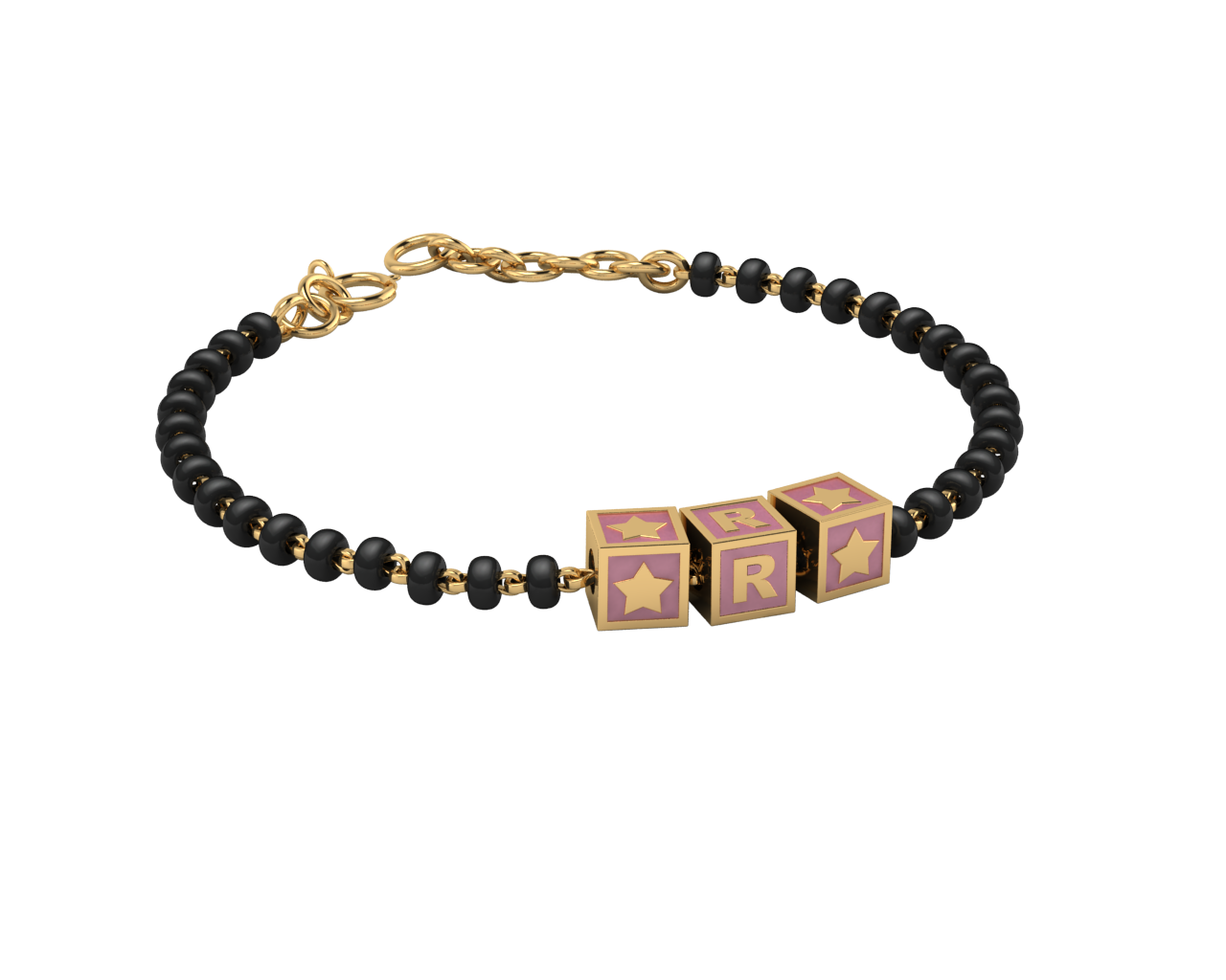Sterling Silver Initial Nazariya For Baby & Child With Square Babykubes-18Kt Gold Plated 4 / Pink
