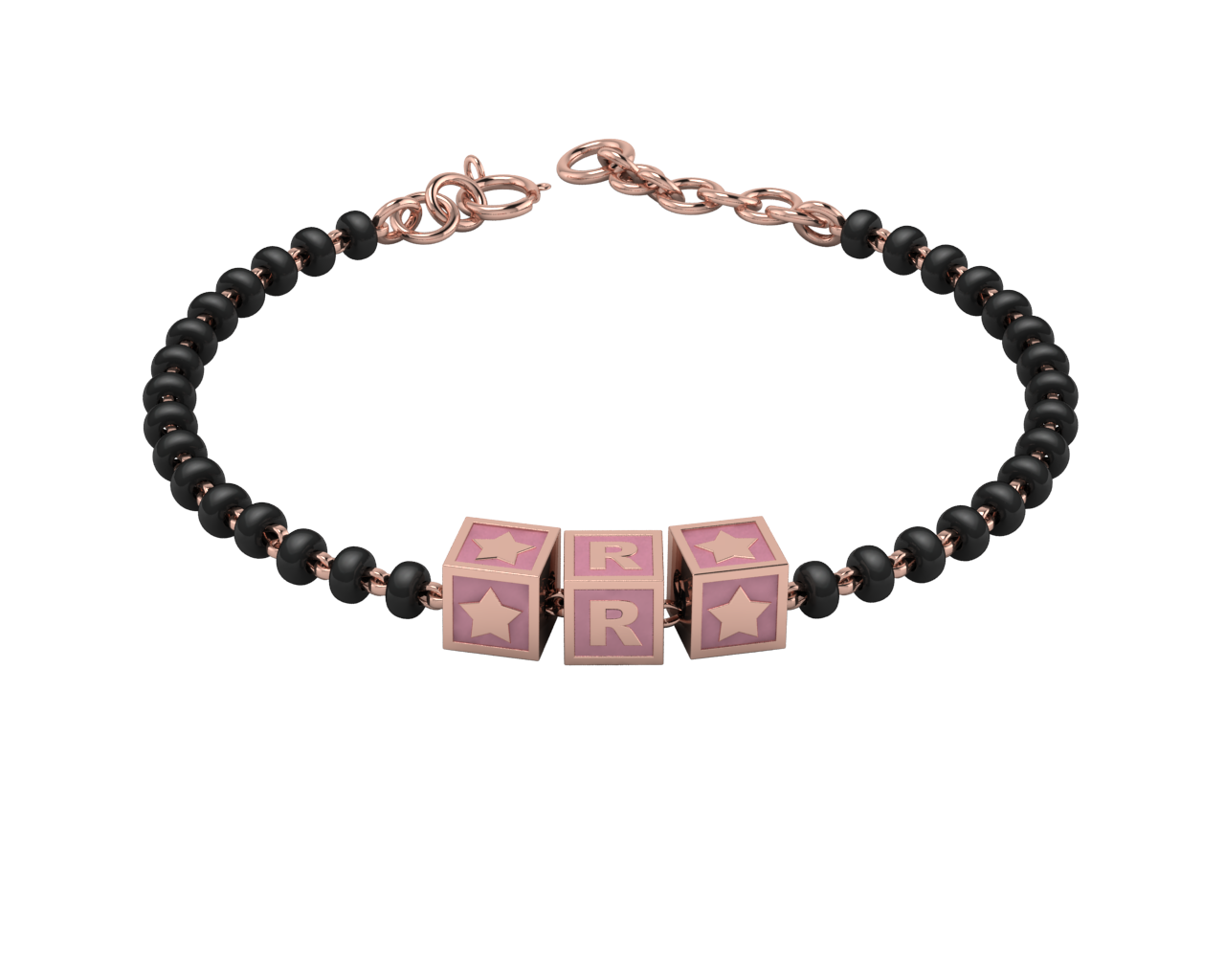 Sterling Silver Initial Nazariya For Baby & Child With Square Babykubes-18Kt Pink Gold Plated