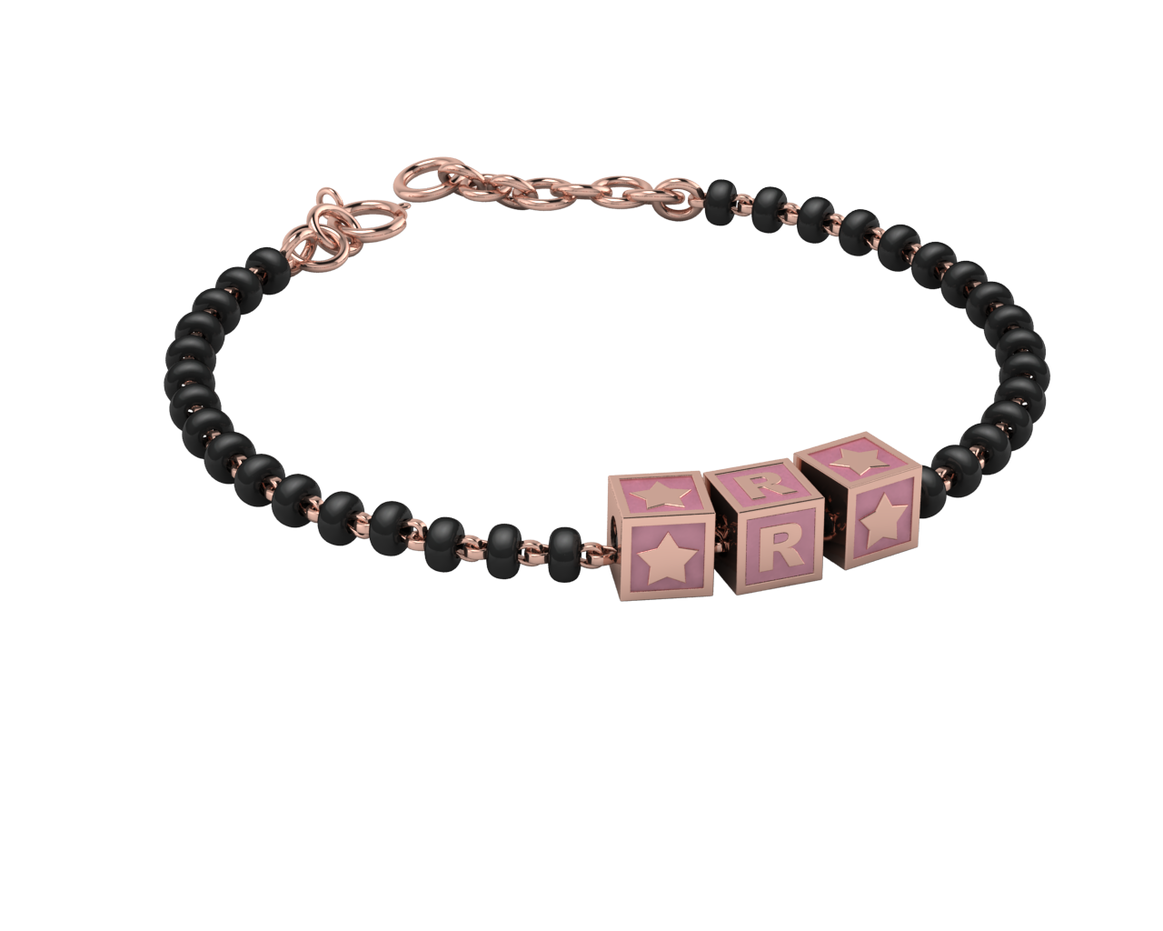 Sterling Silver Initial Nazariya For Baby & Child With Square Babykubes-18Kt Pink Gold Plated 4 /