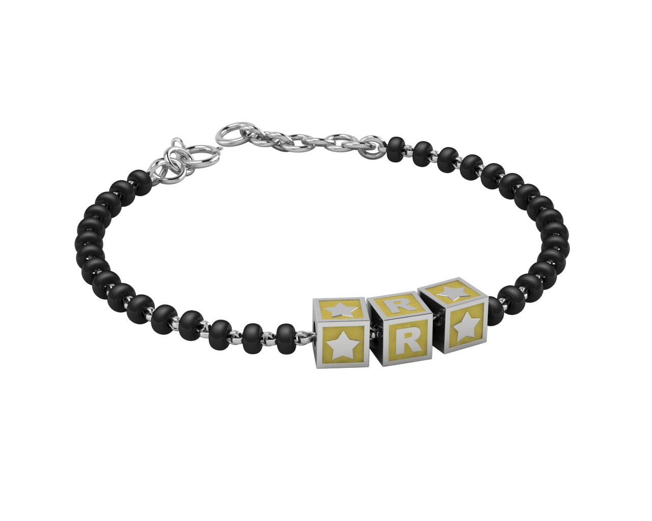 Sterling Silver Initial Nazariya For Baby & Child With Square Babykubes 4 / Yellow