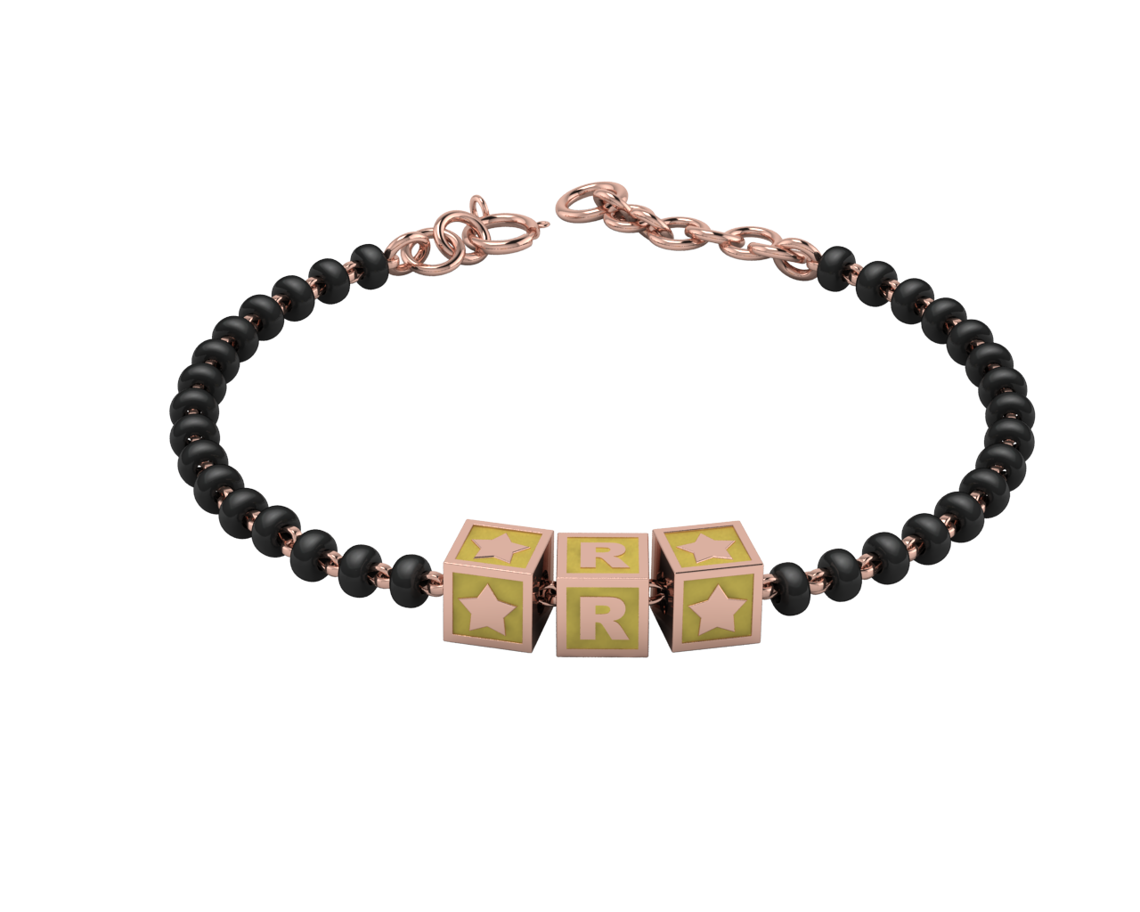 Sterling Silver Initial Nazariya For Baby & Child With Square Babykubes-18Kt Pink Gold Plated