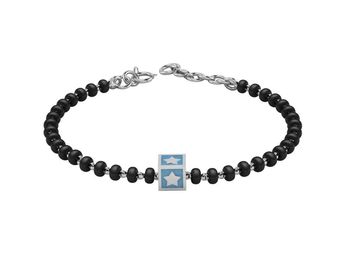 Sterling Silver Single Kube Nazariya For Baby & Child With Star Square Babykubes 4 / Blue
