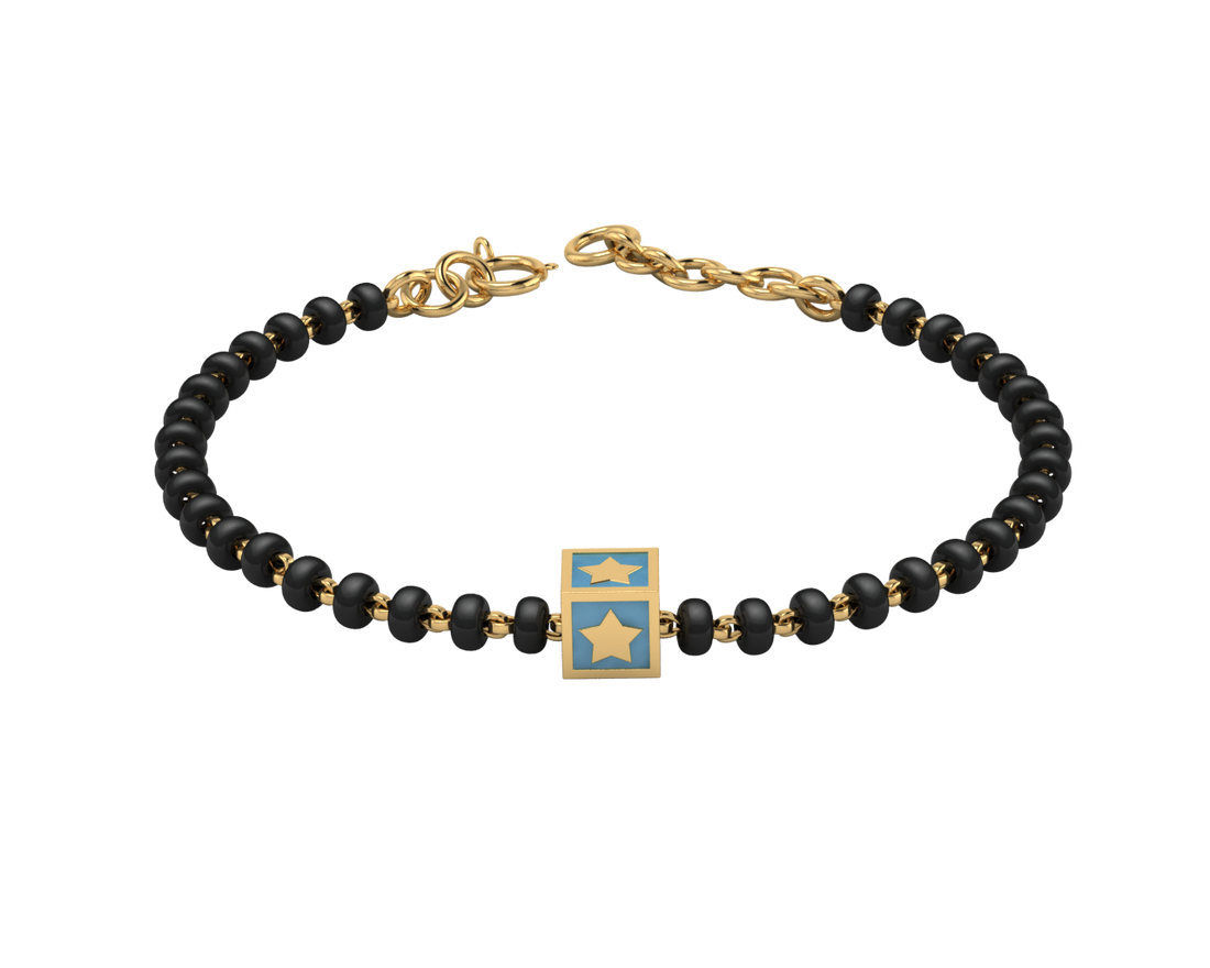 Sterling Silver Single Kube Nazariya For Baby & Child With Star Square Babykubes-18Kt Gold Plated 4